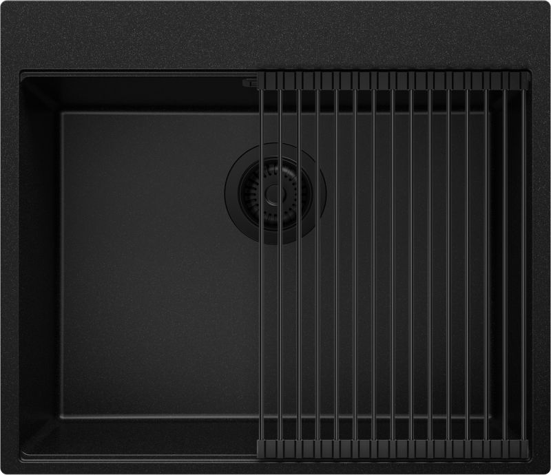 Zlewozmywak Oslo PRIMAGRAN Nablatowy 58x50cm do szafki od 60cm z Syfonem i Dodatkiem Cały Czarny 1 szt.