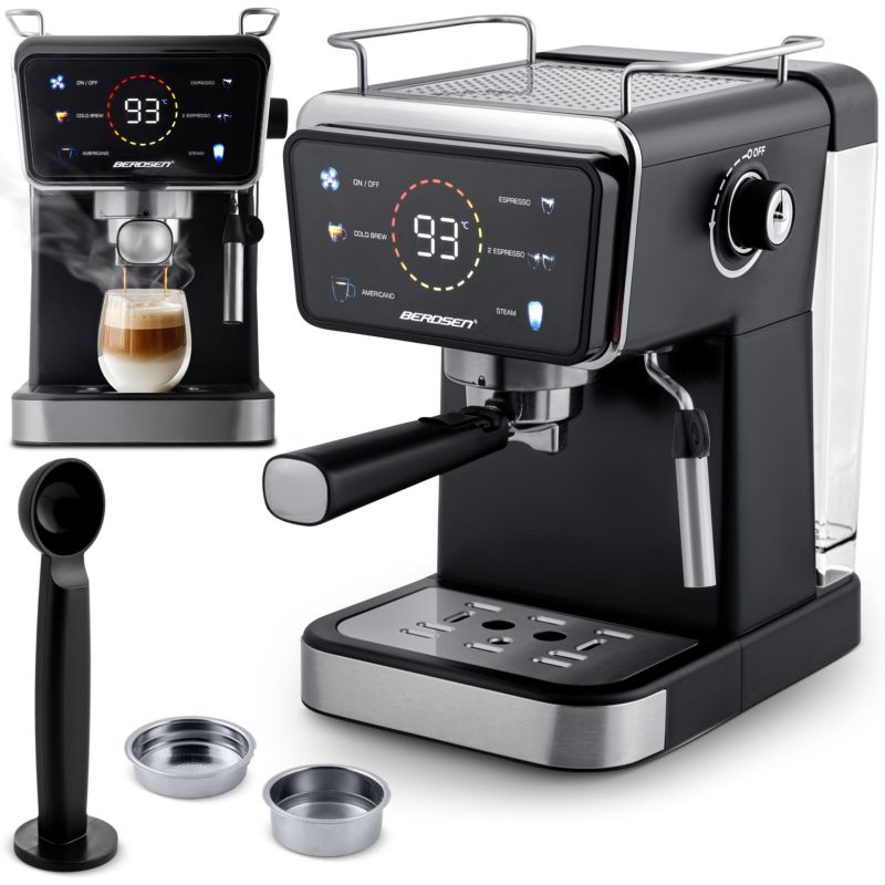 Ekspres do kawy Berdsen ciśnieniowy kolbowy ze spieniaczem ekran dotykowy czarny 1szt.