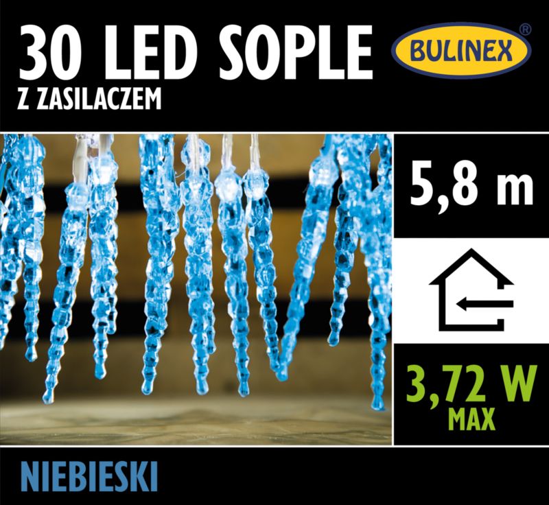 Lampki wewnętrzne 30 LED Bulinex 5,8 m niebieskie sople