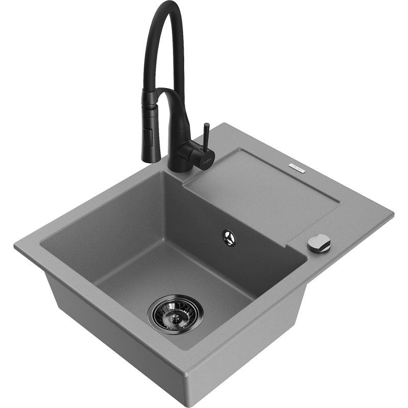 Zlewozmywak granitowy 1-komorowy Mexen Enzo z ociekaczem i baterią kuchenną Carla beżowy - 6506-69-670700-00 1 szt.