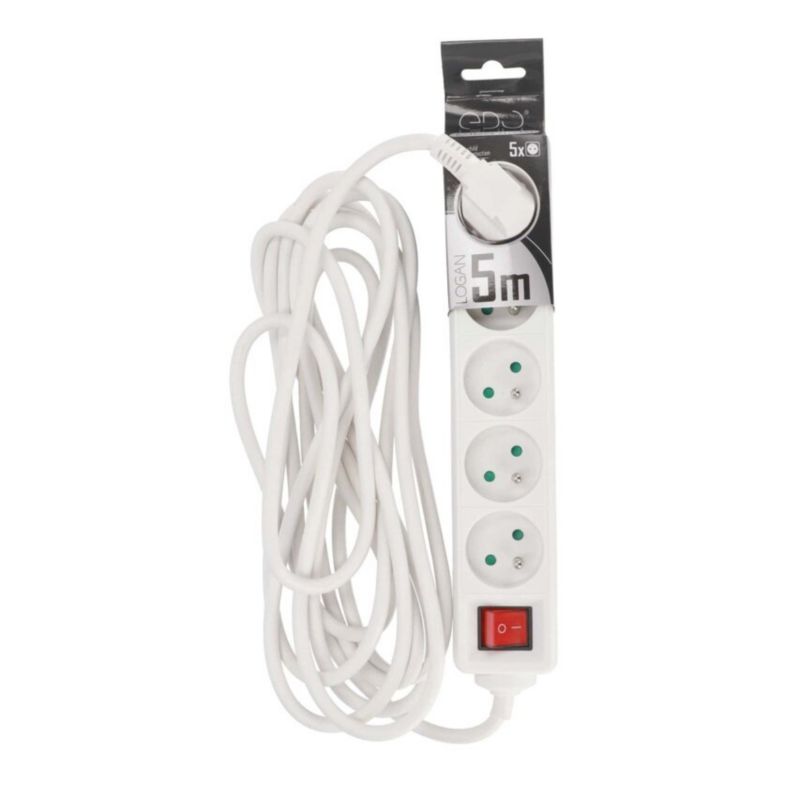 Przedłużacz domowy przenośny Edo Logan White 5 - krotny z uziemieniem 5m z włącznikiem EDO777564 1 szt.