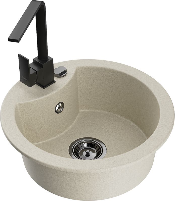 Zlewozmywak granitowy Mexen Diego 1-komorowy z baterią kuchenną Rita czarny - 6512-77-670300-70-B 1 szt.