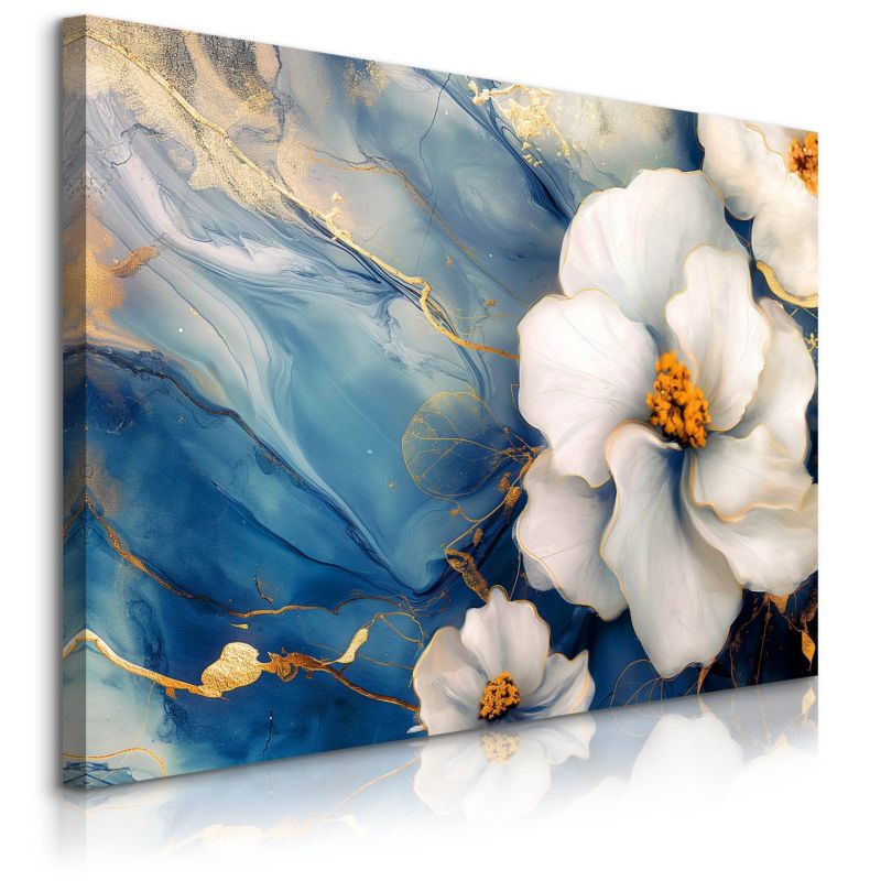 Obraz Muralo Białe Kwiaty Niebieski Marmur Glamour 40x30 cm 1 szt.
