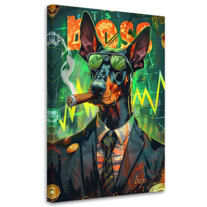 Obraz do salonu pokoju nowoczesny Feeby Kolorowy Pies Boss 80x120cm 1szt