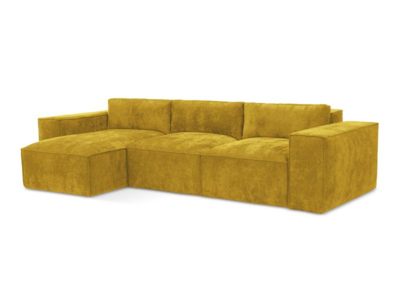 Narożnik lewostronny z funkcją spania LaMiaSofa Asti z tkaniny szenilowej 315x160 cm musztardowy 1 szt.