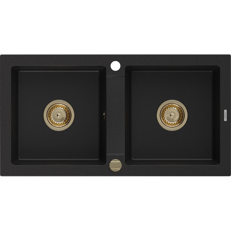 Zlewozmywak wpuszczany Mexen Mario 2-komorowy czarny 820x436 mm - 6504822000-77 1 szt.