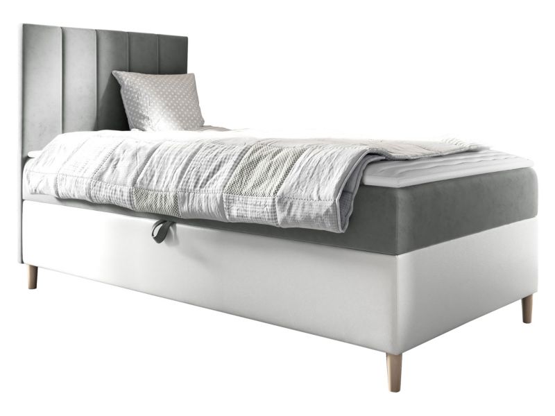 Łóżko kontynentalne MIRJAN 24 Maja Junior 1 80x200, Strona: Lewa biała ekoskóra/szary 1 szt.