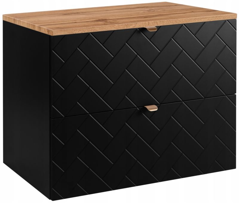 Szafka pod umywalkę Furnidea 80 cm czarna wisząca z blatem dąb wotan frezowane szuflady Trend 1 szt.
