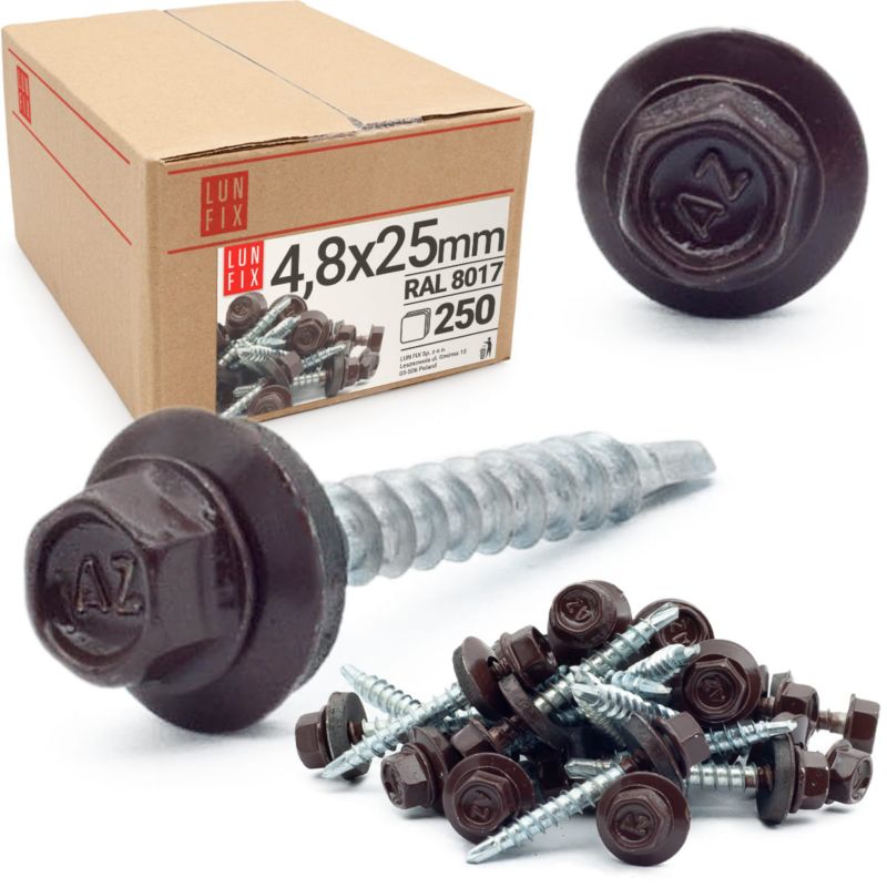 Blachowkręty Lun Fix wkręty farmerskie 4,8x25mm RAL817 brąz 250szt.