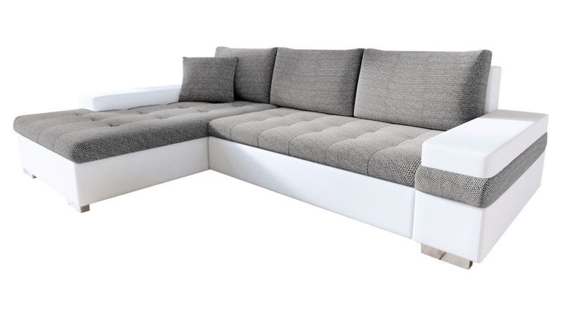 Narożnik z funkcją spania MIRJAN 24 Bangkok Mini biała ekoskóra/ciemnobeżowa plecionka 1 szt.