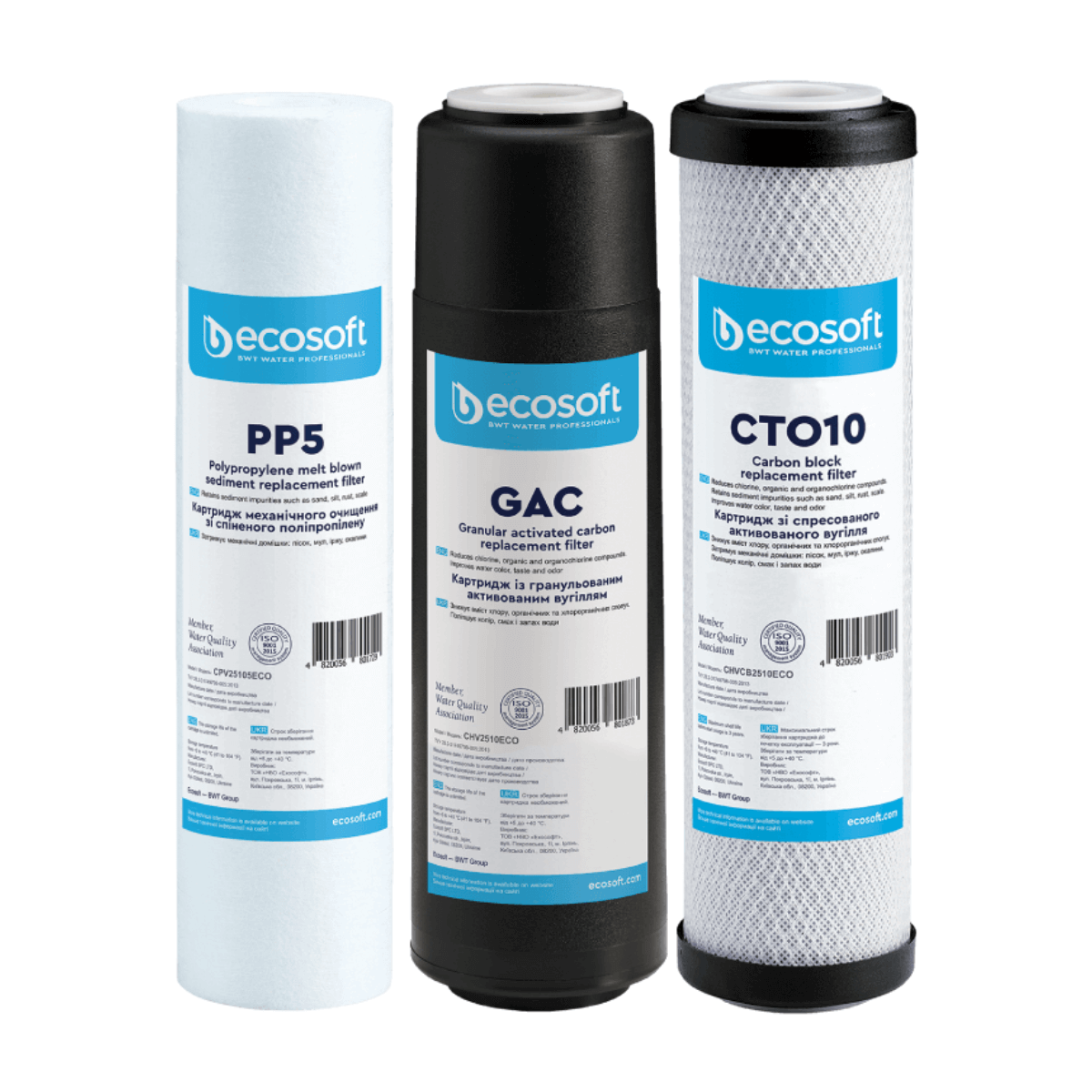 Zaawansowany zestaw filtrów wstępnych do filtra odwróconej osmozy. Zestaw półroczny do osmozy. Ecosoft CHV3ECO