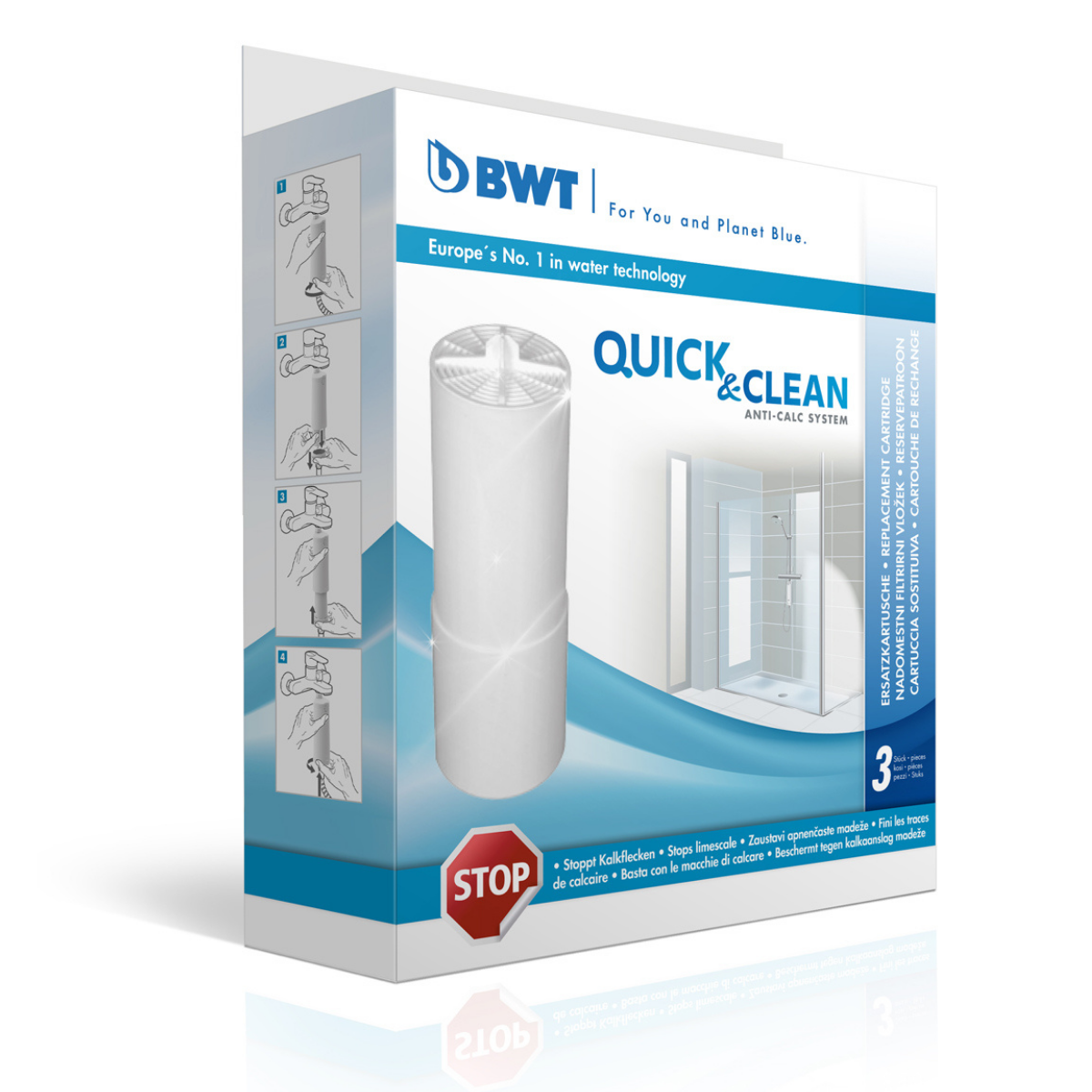 Wkłady wymienne filtra prysznicowego BWT Quick&Clean. Chronią przed kamieniem. Komplet 3 sztuki.