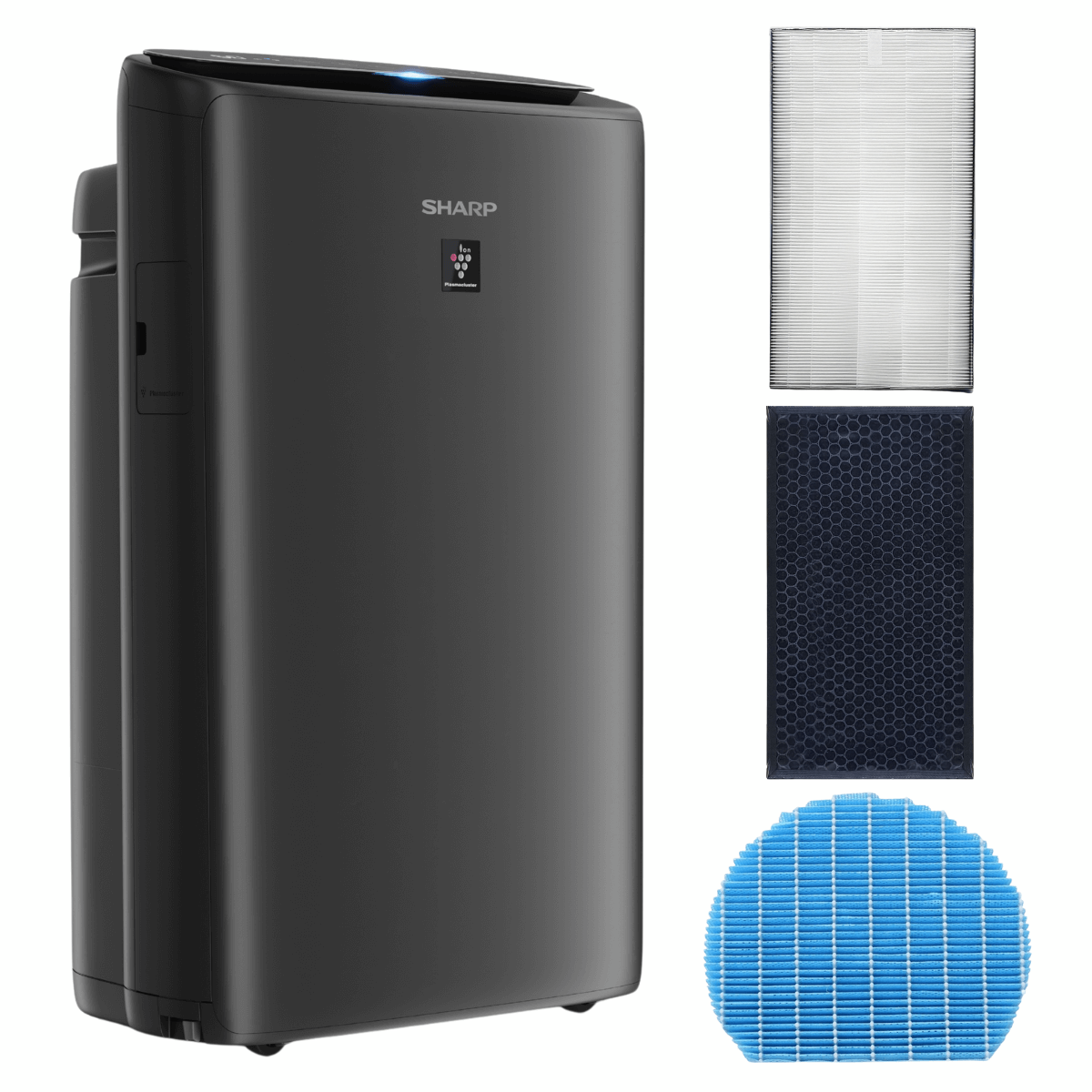 Oczyszczacz powietrza z funkcją nawilżania SHARP UA-KIN42E-H, aplikacja mobilna, kolor Charcoal Gray.