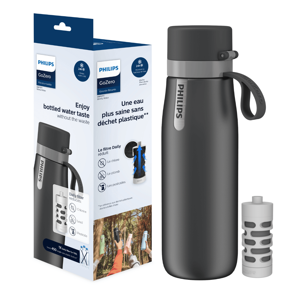 PHILIPS GoZero Daily butelka termiczna AWP2771GRR z filtrem. Bidon termiczny na wodę.