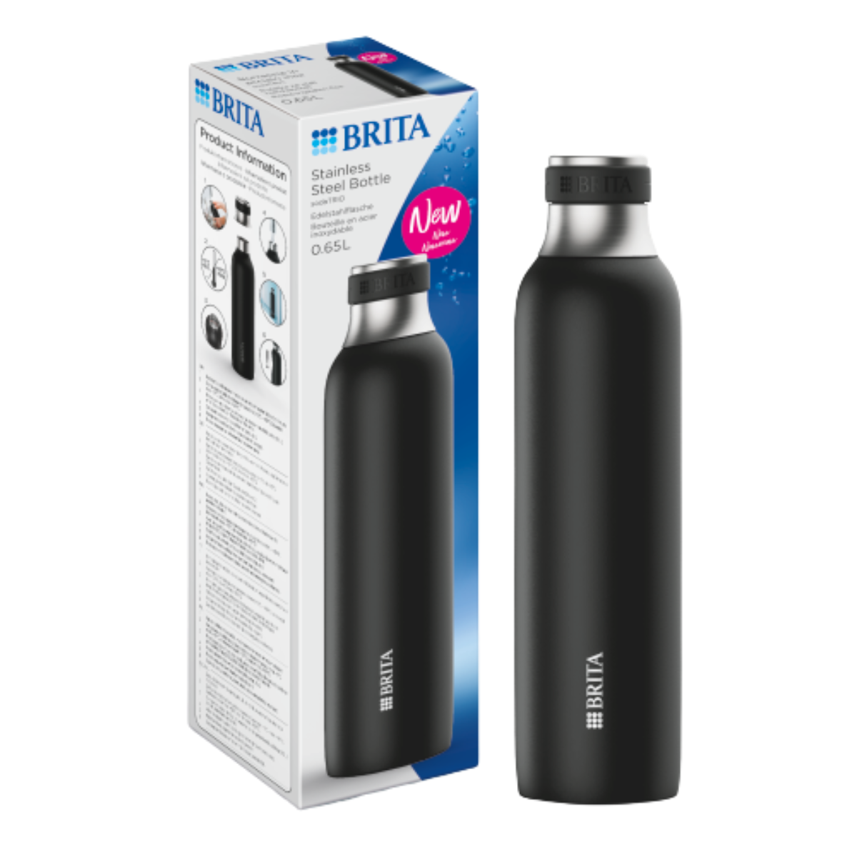 BRITA Soda TRIO butelka 0,6 l ze stali nierdzewnej, kolor czarny. Butelka do saturatora.