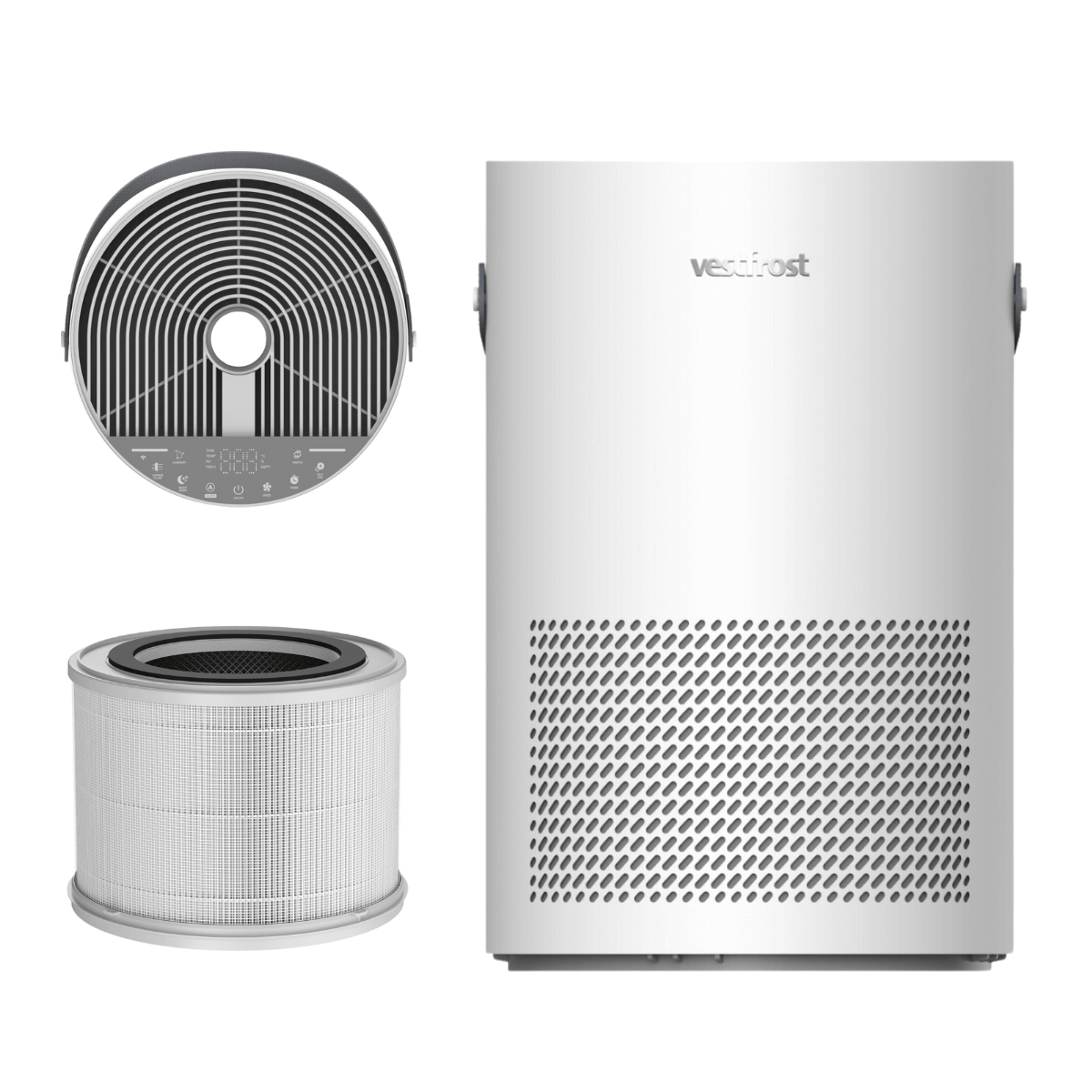 Inteligentny oczyszczacz powietrza Vestfrost VP-A1S40WH, jonizacja, lampa UV, sterowanie Wi-Fi. Oczyszczacz do 40 metrów kwadratowych.