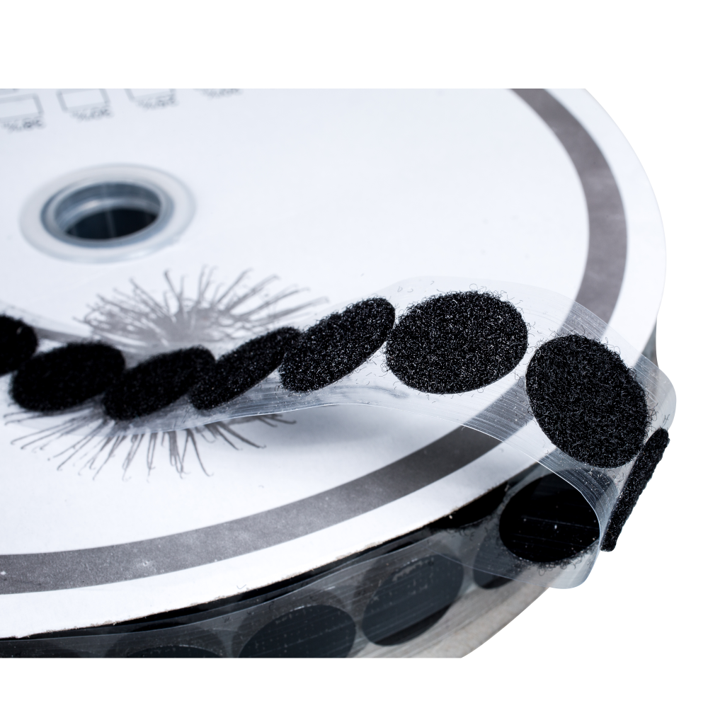 Rzep Kółka Samoprzylepne (Pętelka), Klej Kauczuk - Czarne 16MM/1250SZT - Opakowania.Online