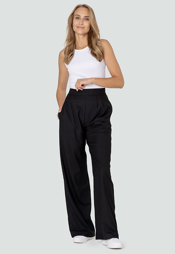 Lillow - Szerokie SPODNIE CARTER dłuższe - czarne - Materiał wiskoza - Uszyto w Polsce