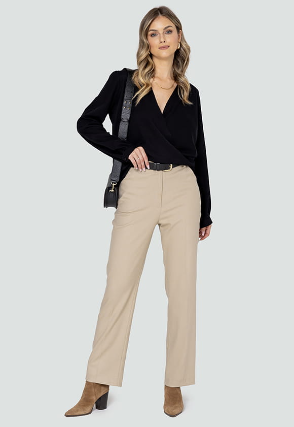 Lillow - SPODNIE Damskie CYGARETKI PRESTON - camel, dłuższe - Materiał wiskoza - Uszyto w Polsce