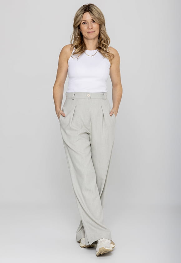 Lillow - Szerokie SPODNIE Damskie LOGAN dłuższe - szara jodełka - Materiał wiskoza - Uszyto w Polsce