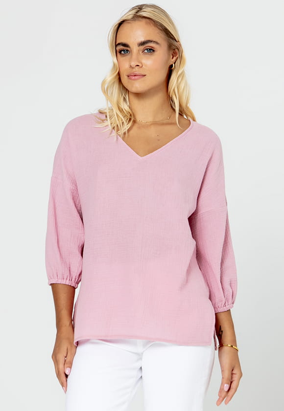 Lillow - Dwustronna BLUZKA ELLE z muślinu - róż - Materiał bawełna - Uszyto w Polsce