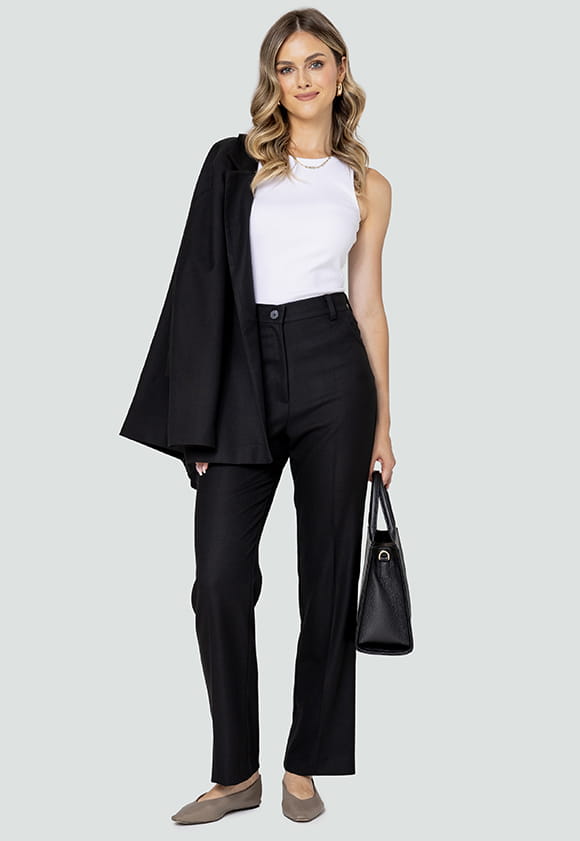 Lillow - SPODNIE Damskie CYGARETKI PRESTON - czarne, dłuższe - Materiał wiskoza - Uszyto w Polsce