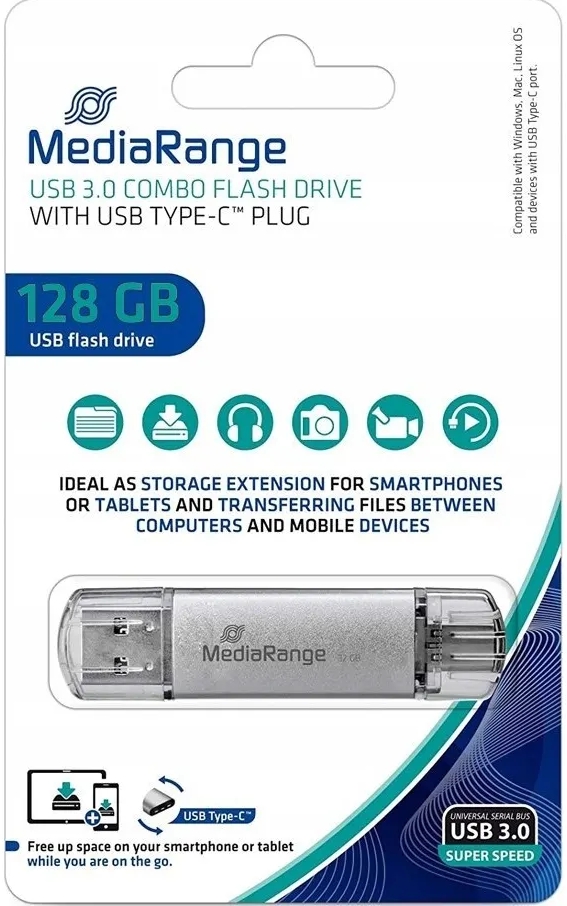 MEDIARANGE USB 3.0 Pendrive 128GB MR938 USBC DUAL - Henryx24