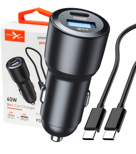 Ładowarka samochodowa 60W CC60CU USBC + USB ŁAD000343 - Henryx24