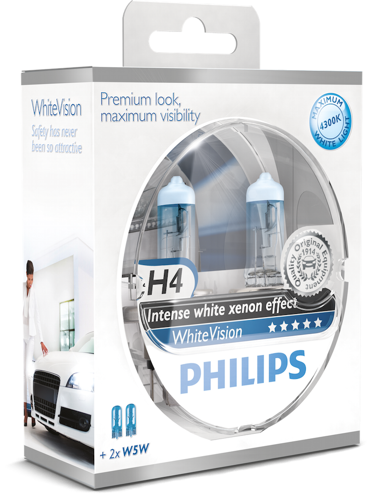 PHILIPS Żarówki H4 WHITE VISION +W5W - Henryx24