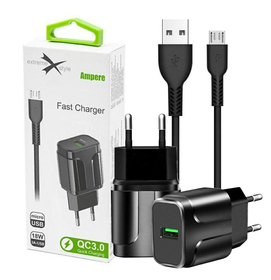 AMPERE Ładowarka USB QC 18W 3A micro USB ATCU3QC30B+CM - Henryx24