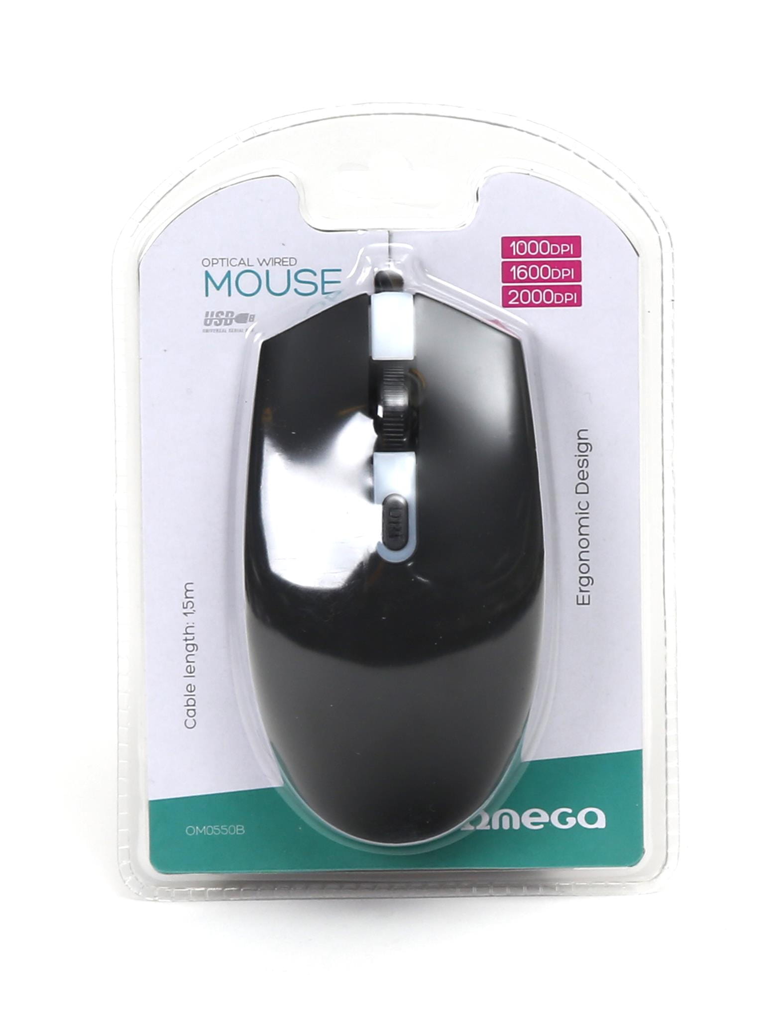 OMEGA Mysz USB 45539 OM0550B czarny 1000-1600-2000dpi - Henryx24