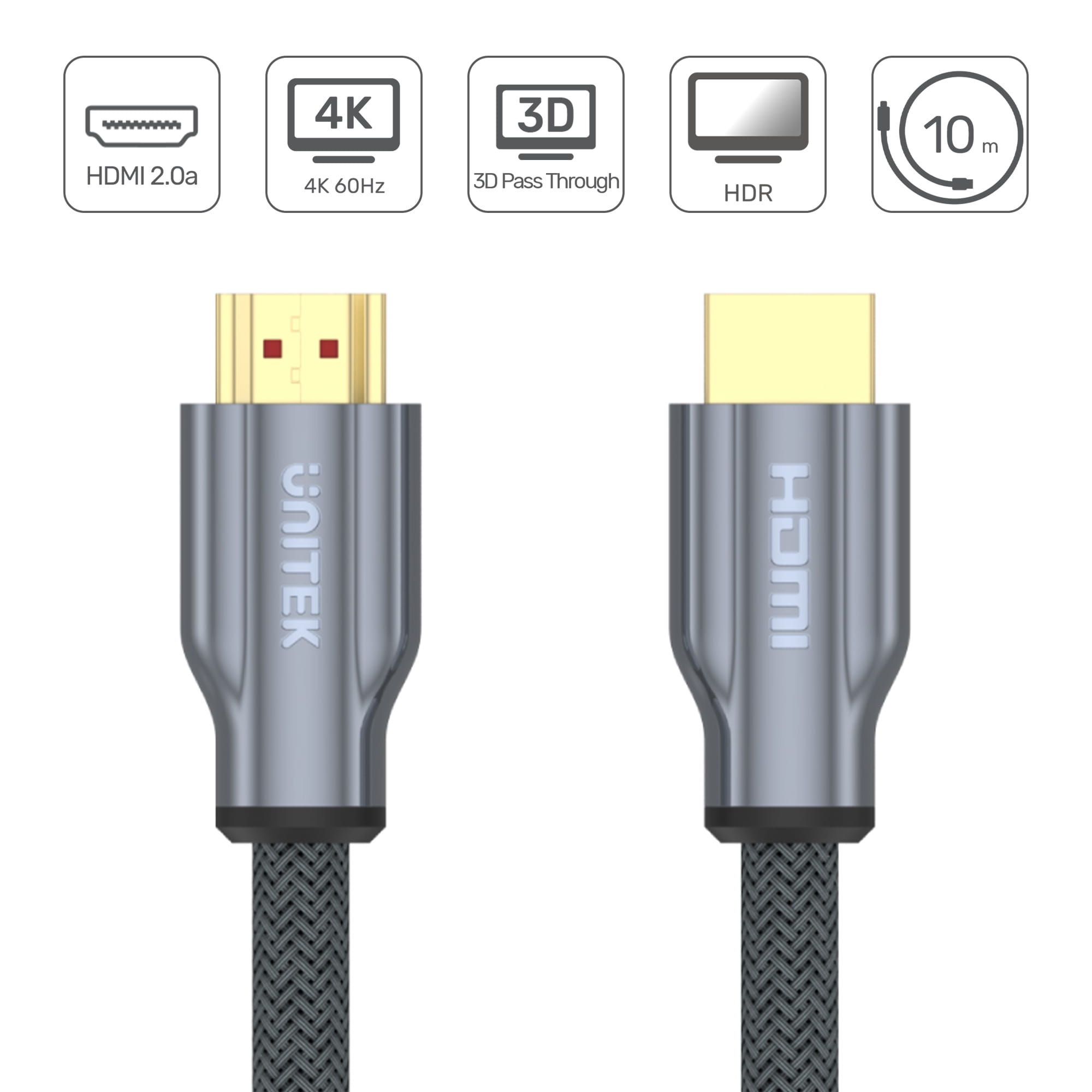 UNITEK Kabel HDMI-HDMI 10m 2.0 YC142RGY OPLOT 4K - Henryx24