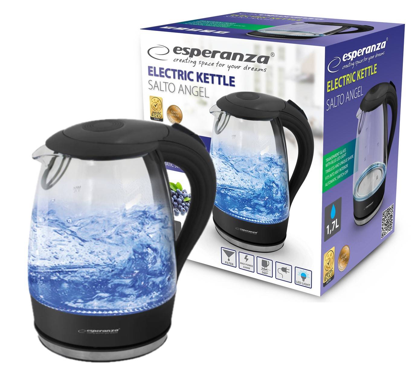 ESPERANZA Czajnik EKK011K 1,7L SALTO ANGEL szklany czarny - Henryx24