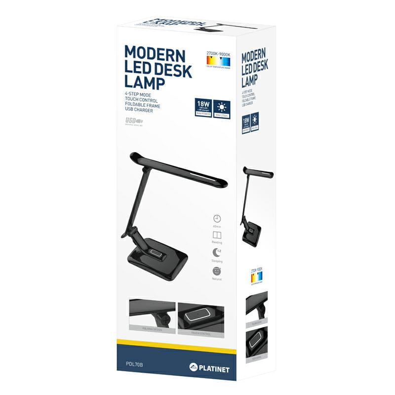 PLATINET Lampka Led 12W +6W USB PDL70B 44397 LAMP 12W + 6W USB CHARGER BLACK - Henryx24