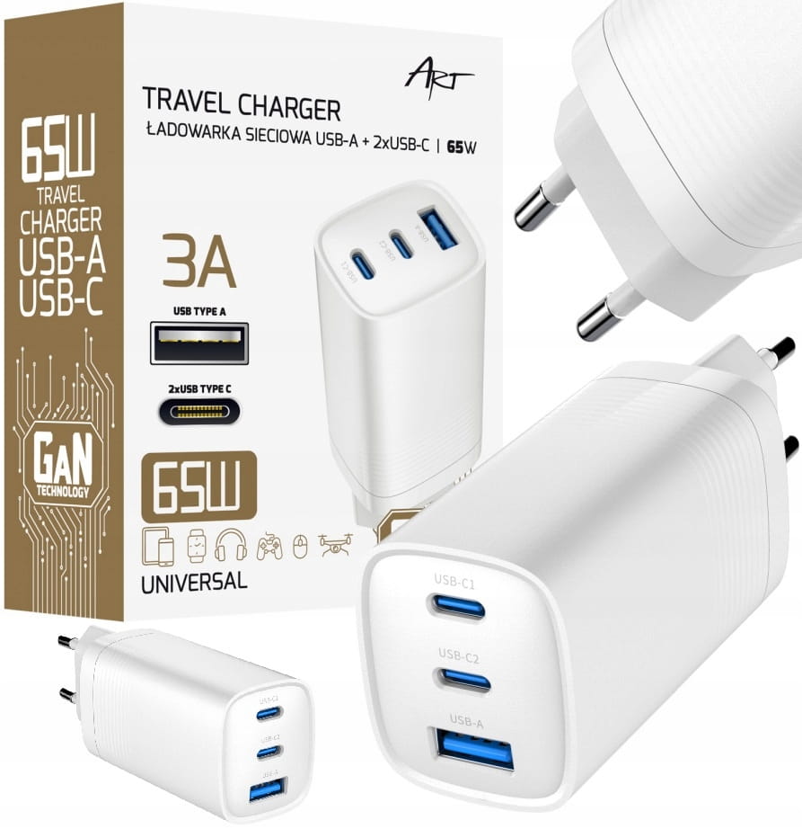 ART Ładowarka USB+2xUSBC 65W PD AZU65W3 - Henryx24