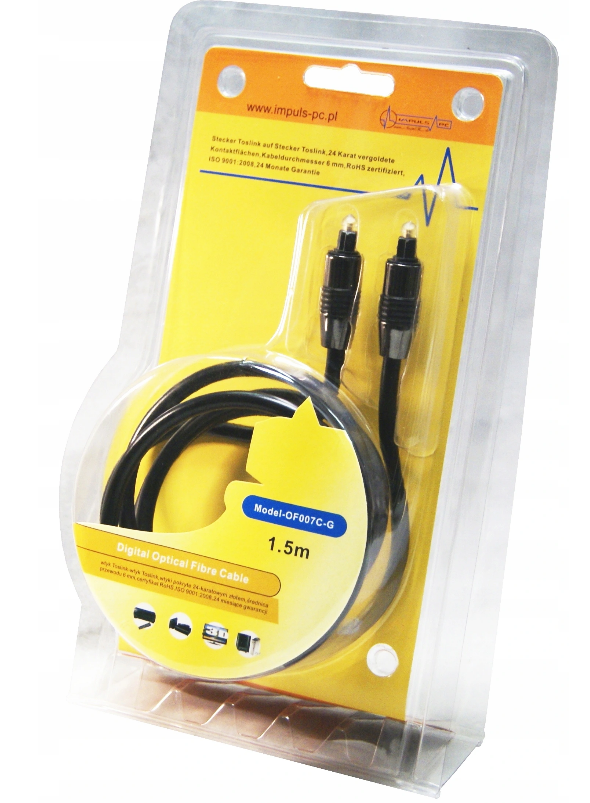 TOSLINK Kabel optyczny 1,5m Blister HQ Blister Poly Bag - Henryx24