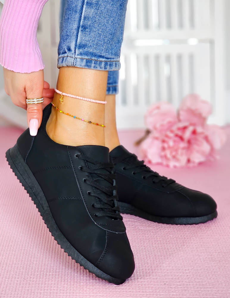 Czarne Klasyczne Buty Sportowe Damskie Ze Skóry Kler