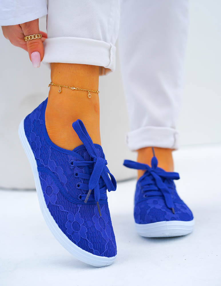 Koronkowe Granatowe Tenisówki Trampki Eliss