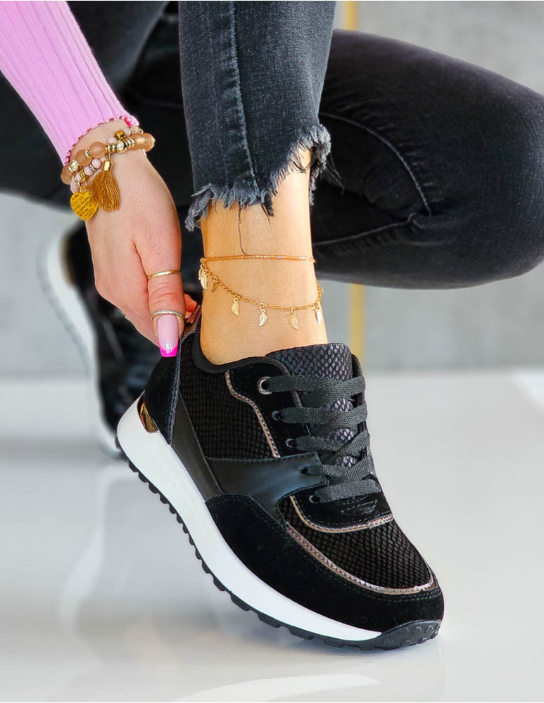 Czarne Eleganckie Klasyczne Buty Sportowe Damskie Empire