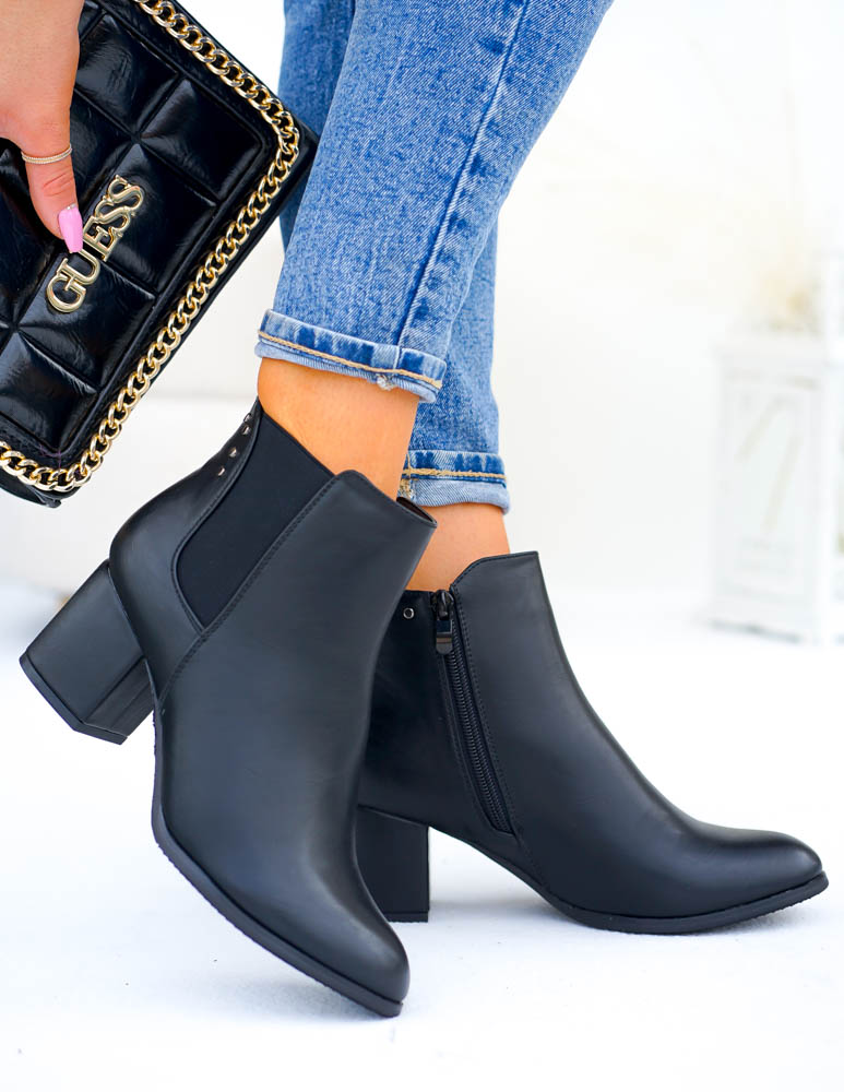 Klasyczne Skórzane Botki Na Słupku Kazzaro Ocieplane