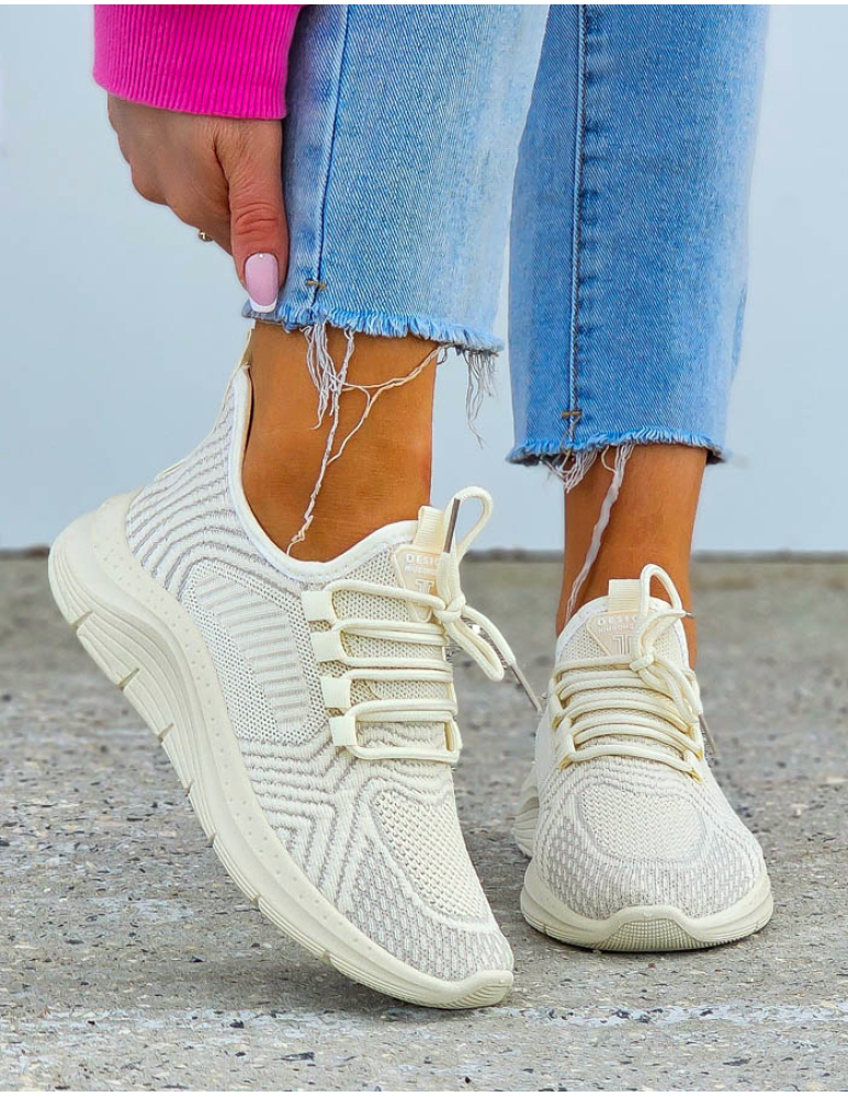 Lekkie Beżowe Buty Sportowe Damskie Wciągane Sportano