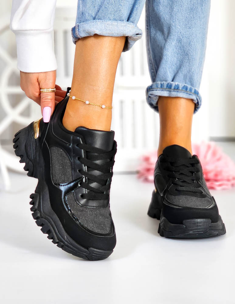 Czarne Buty Sportowe Sneakersy Na Platformie Mercure