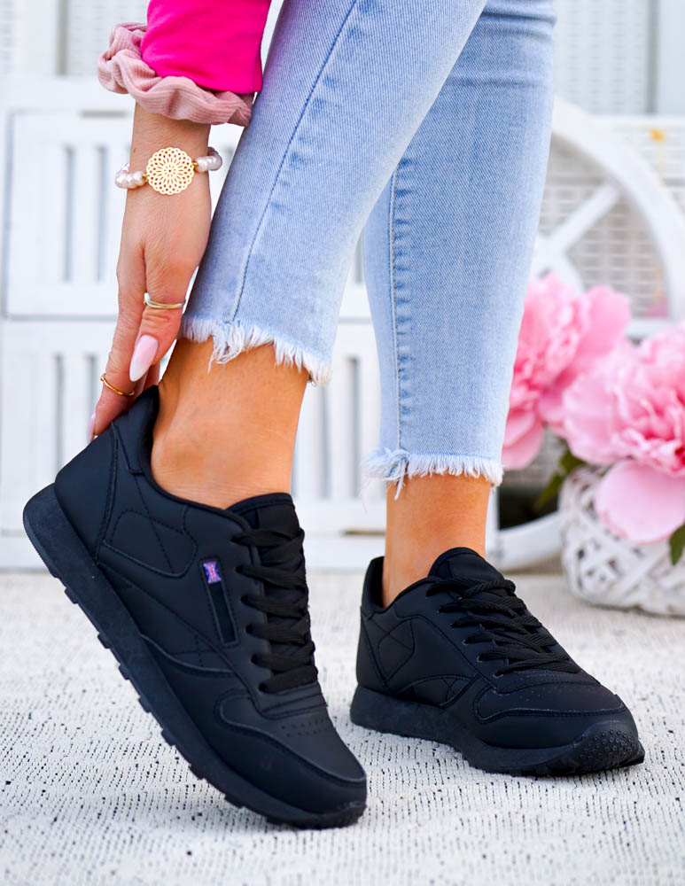 Czarne Buty Sportowe Damskie Sneakersy Klasyczne