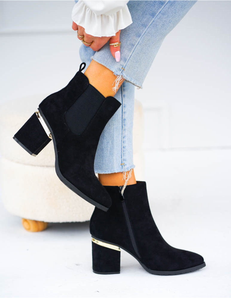 Czarne Eleganckie Botki Na Obcasie Valentins