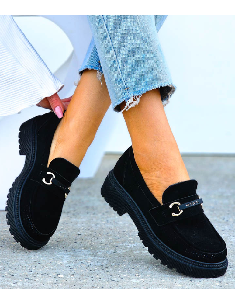 Eleganckie Czarne Mokasyny Na Grubej Podeszwie Melody