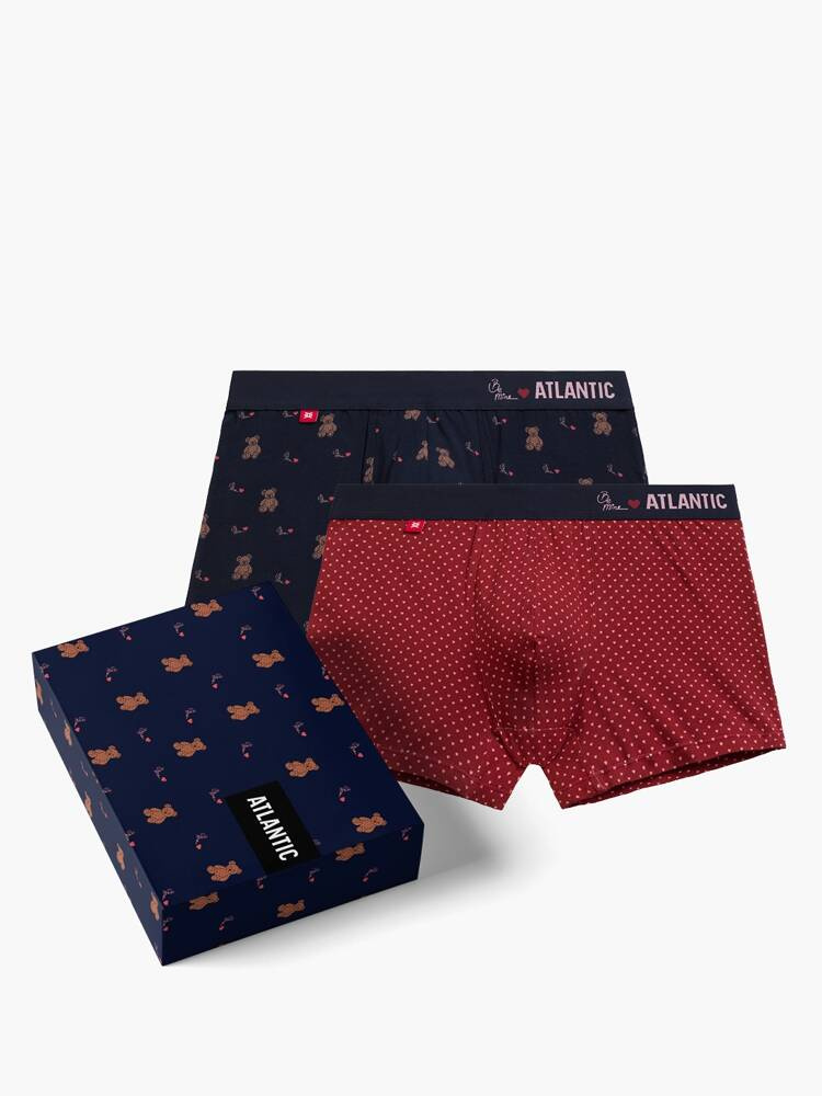 Dwupak bokserki męskie | Zestaw prezentowy | Czerwone-Granatowe | Atlantic | 2GMH-025