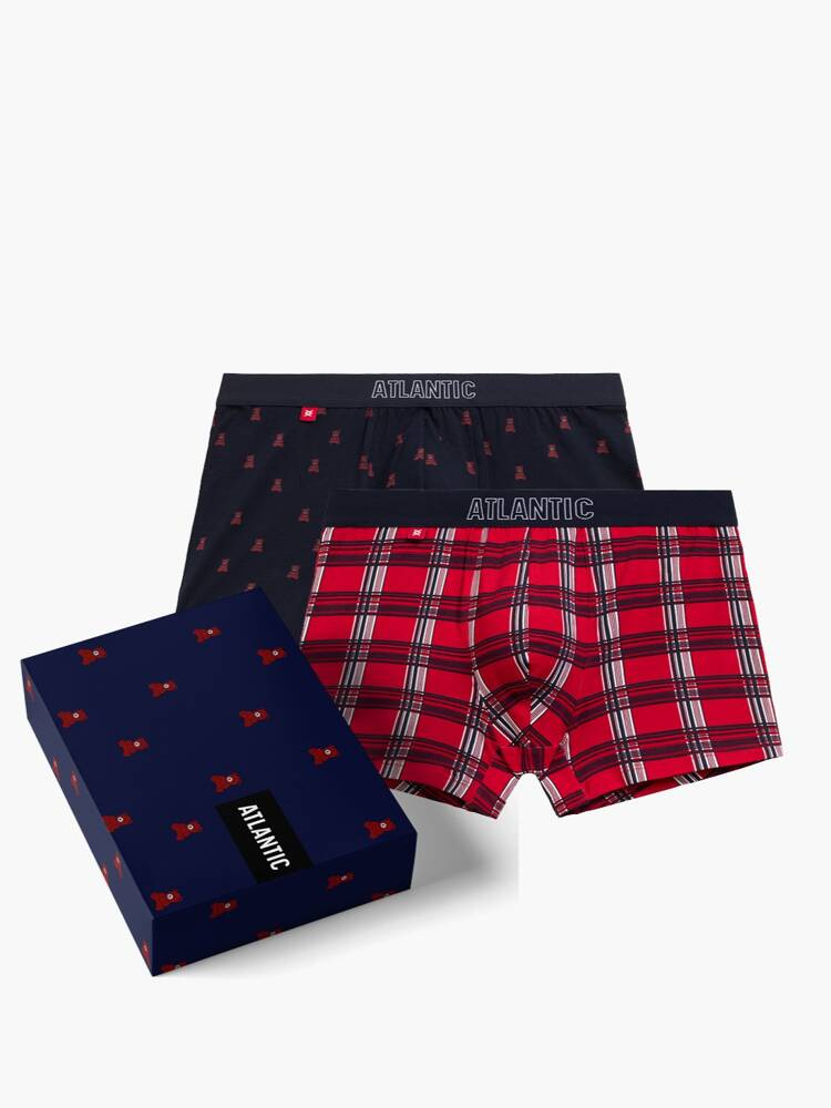Dwupak bokserki męskie | Zestaw prezentowy | Czerwone-Granatowe | Atlantic | 2GMH-024