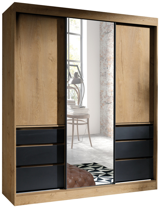 Pojemna szafa przesuwna z szufladami i lustrem 180 cm HORIZON