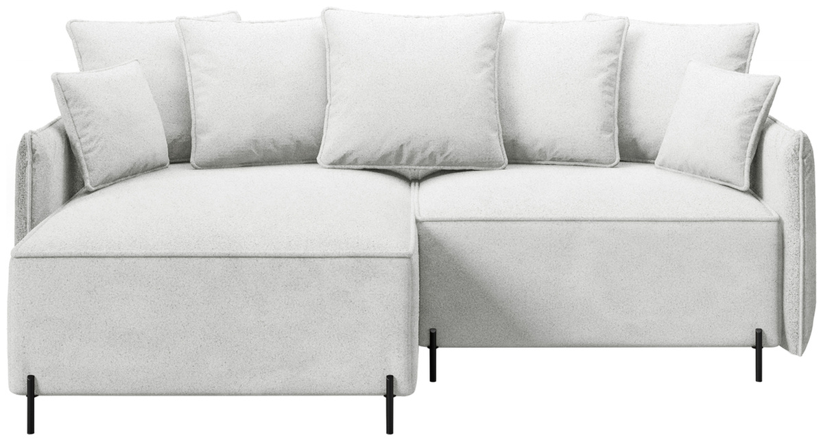 Mały narożnik do salonu na nóżkach z poduchami i funkcją spania BOCCO biały