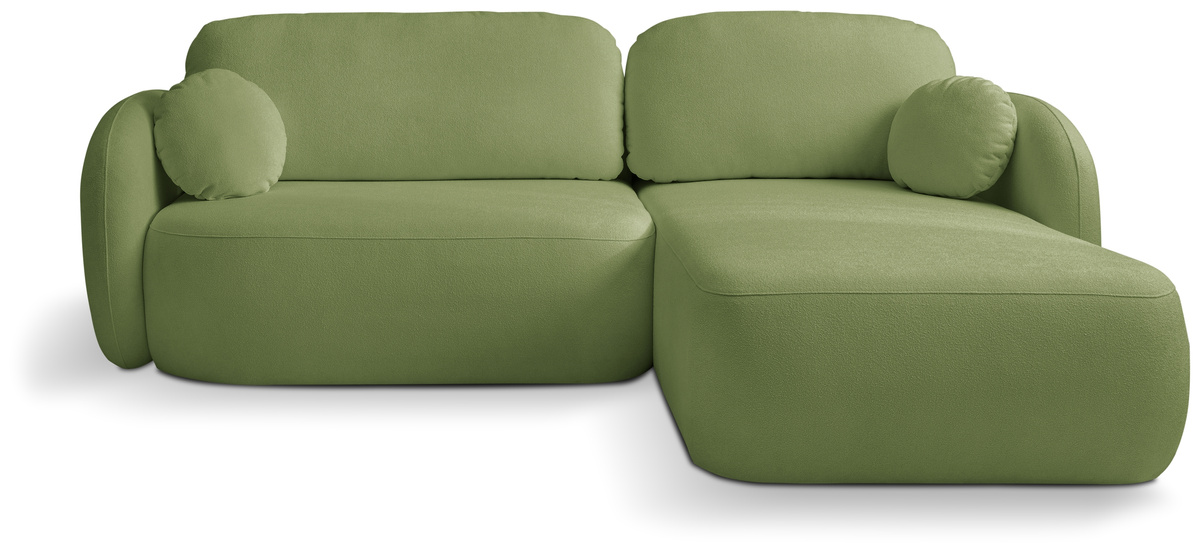 Zielona kanapa rogowa do salonu z funkcją spania OMERO